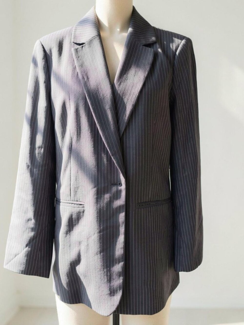 REFORMATION Classic Relaxed Notch Lapel Blazer - Black And White Stripe